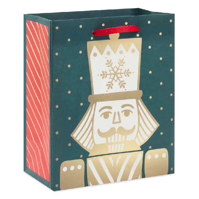 Hallmark : 6.5" Gold Nutcracker on Green Small Holiday Gift Bag