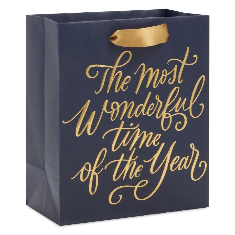 Hallmark : 6.5" Gold Script Lettering Small Holiday Gift Bag