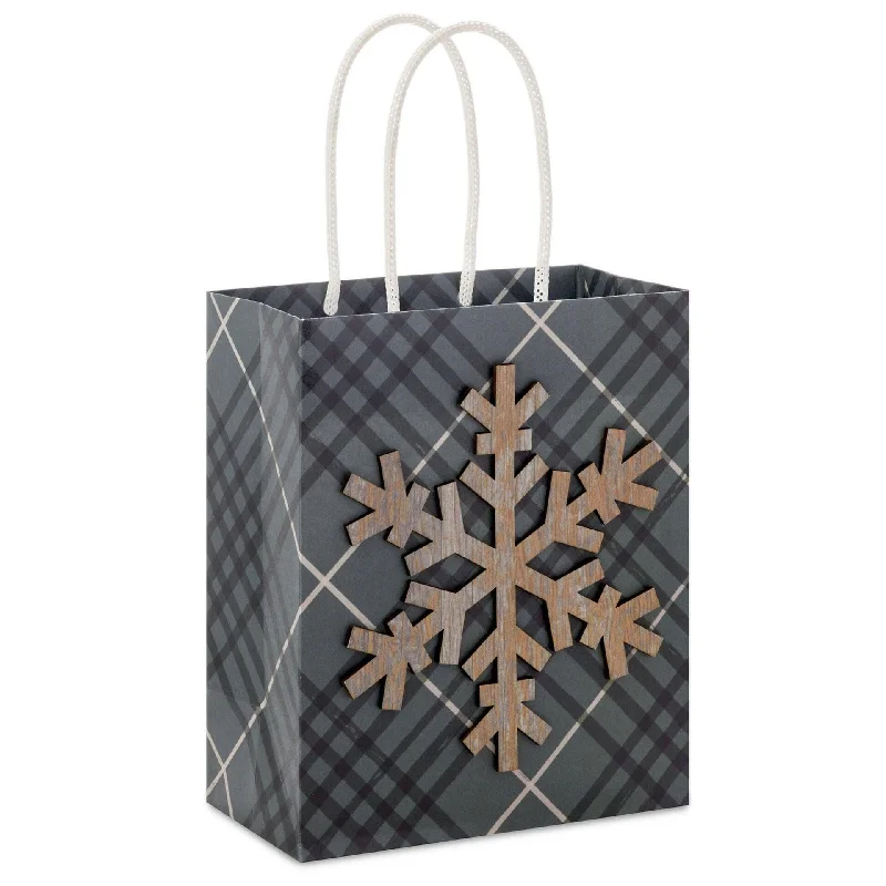 Hallmark : 6.5" Green Plaid With Snowflake Small Holiday Gift Bag