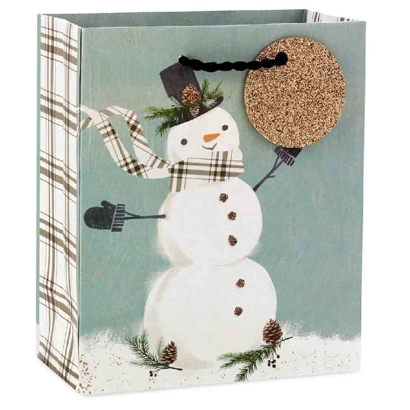 Hallmark : 6.5" Snowman on Gray Small Holiday Gift Bag