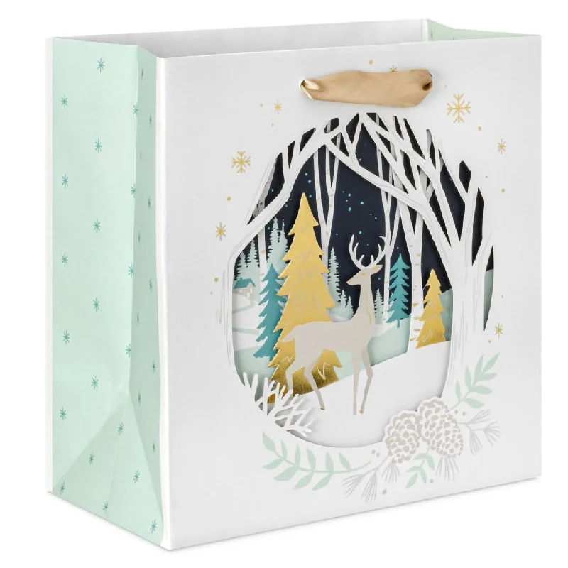 Hallmark : 7.7" Deer and Trees Silhouette Medium Square Holiday Gift Bag