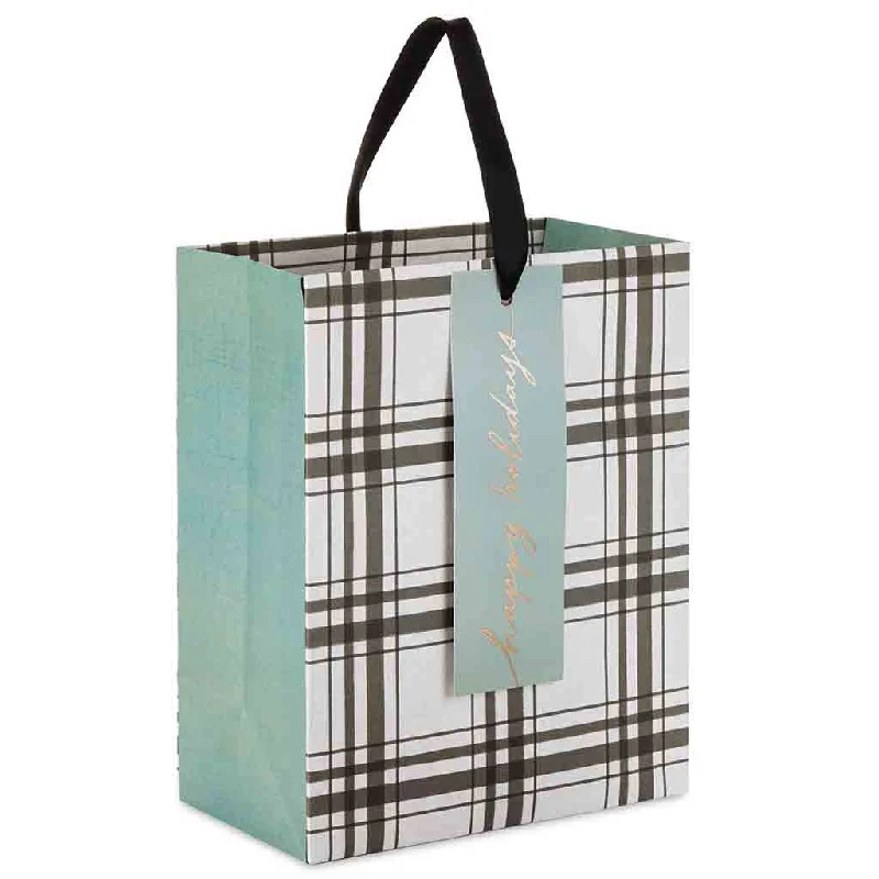 Hallmark : 9.6" Gray and White Plaid Medium Holiday Gift Bag