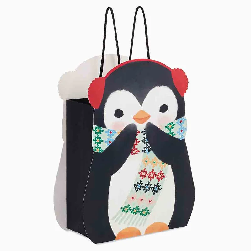 Hallmark : 9.6" Penguin in Earmuffs Medium Christmas Gift Bag