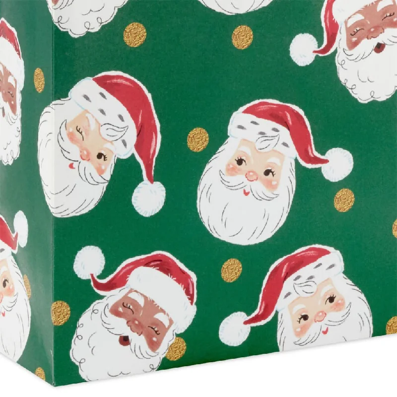 Hallmark : 9.6" Santa Faces on Green Medium Christmas Gift Bag