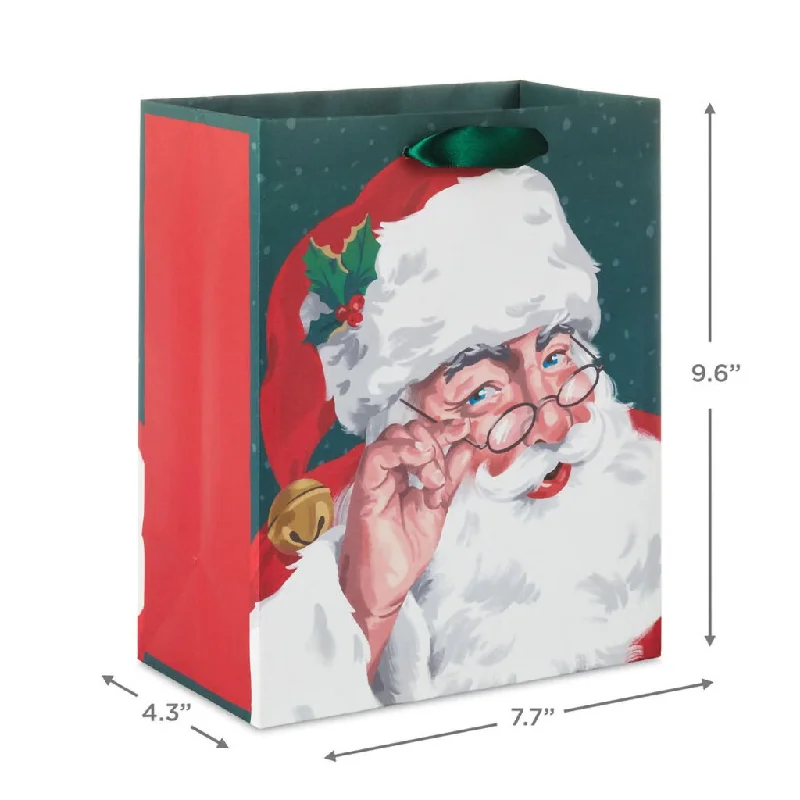 Hallmark : 9.6" Santa Illustration on Green Medium Christmas Gift Bag