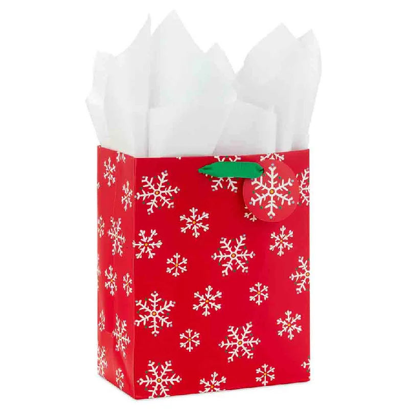 Hallmark : 9.6" White Snowflakes on Red Medium Holiday Gift Bag With Tissue Paper