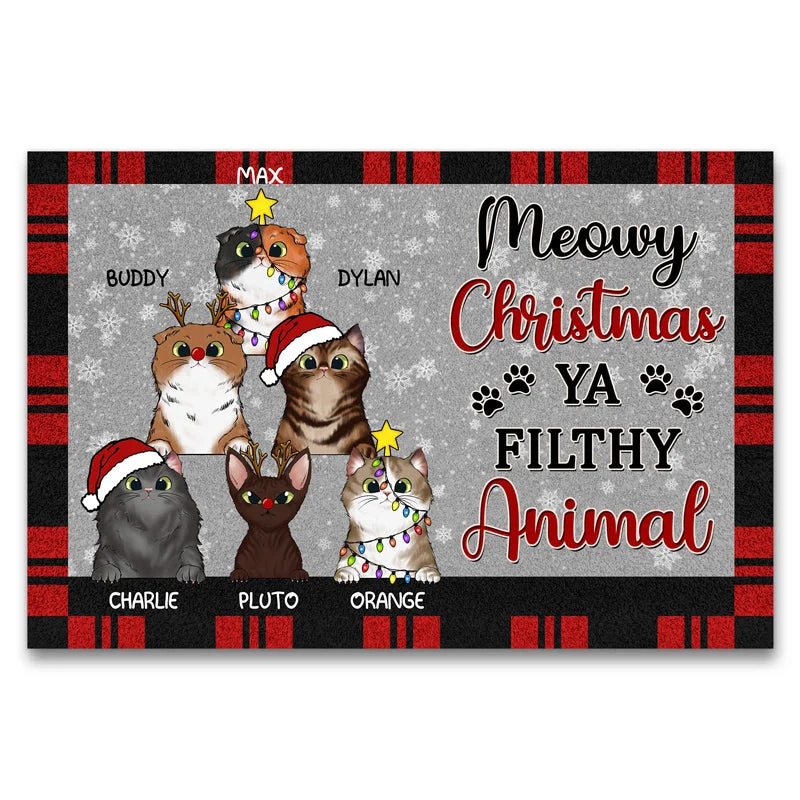 Meowy Christmas Ya Filthy Animal Cat - Winter Gift - Personalized Custom Doormat