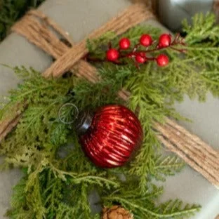 Mercury Glass Ribbed Red Ball Ornament