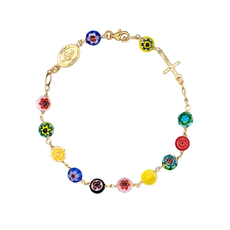 MURRINA GLASS BEADS ROSARY BRACELET - VERMEIL SILVER