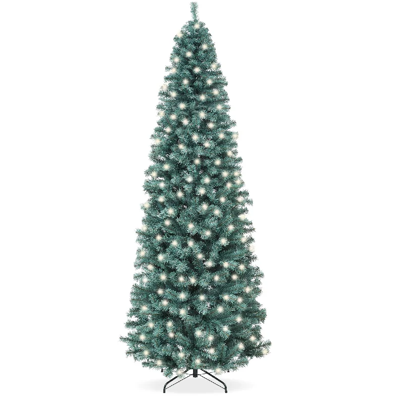 Pre-Lit Blue Spruce Pencil Christmas Tree w/ Metal Base, Incandescent Lights