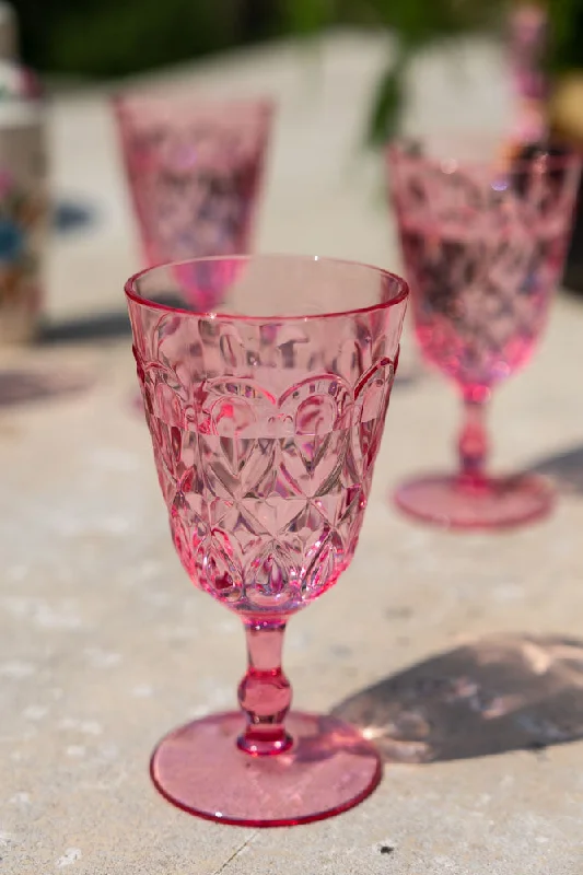 Pretty Embossed Pink Picnic Wine Glass