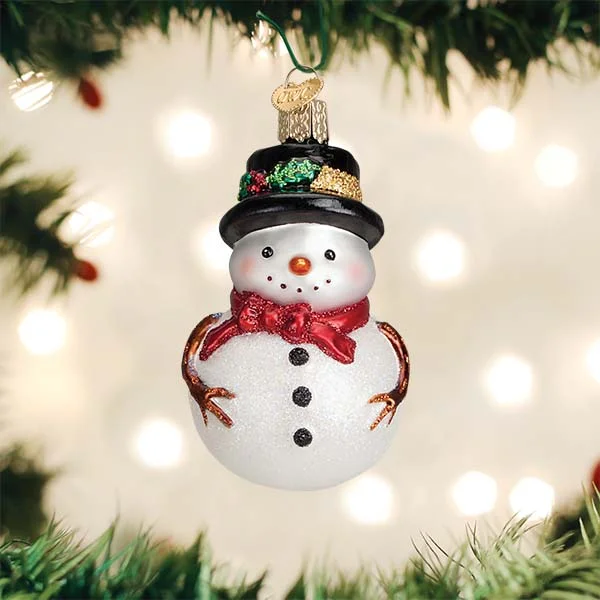 Red Bow Holly Hat Snowman Ornament