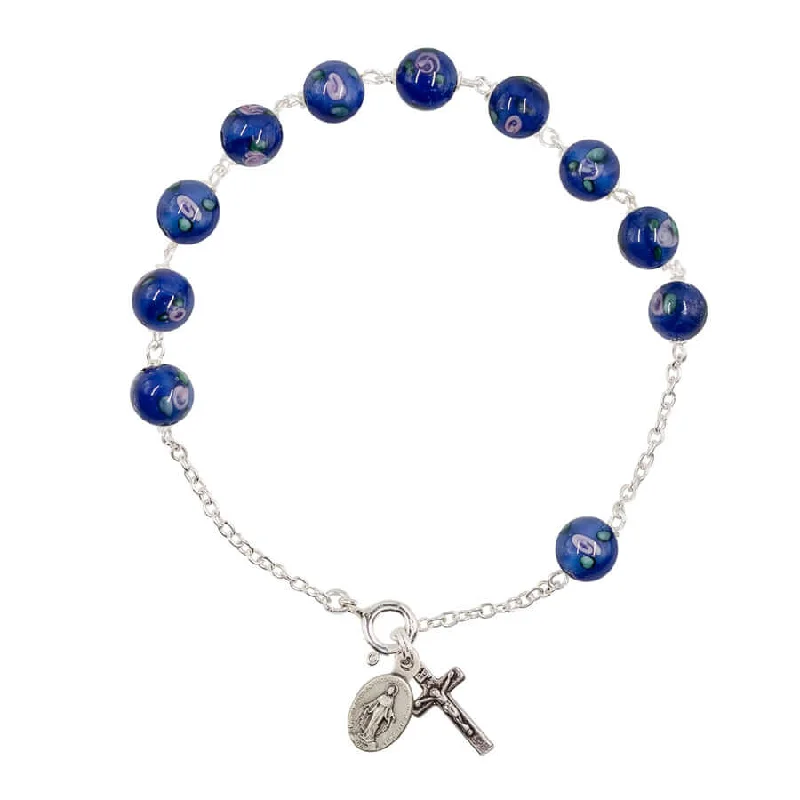 ROSARY BRACELET - BLUE MURANO GLASS AND SILVER