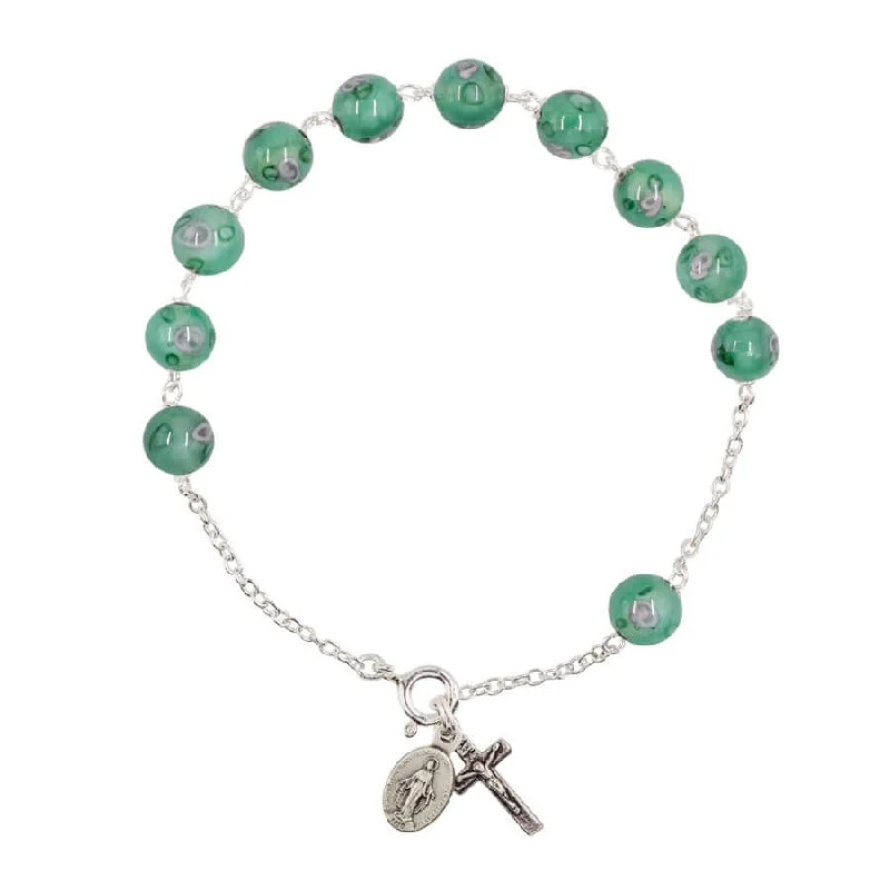 ROSARY BRACELET - GREEN MURANO GLASS AND SILVER