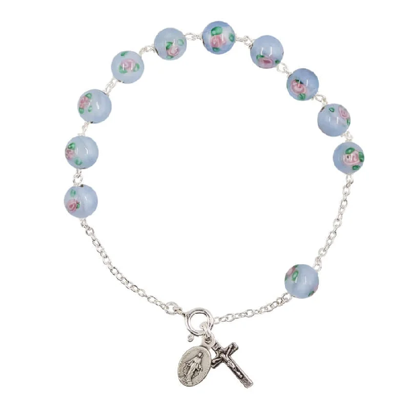 ROSARY BRACELET - LIGHT BLUE MURANO GLASS AND SILVER