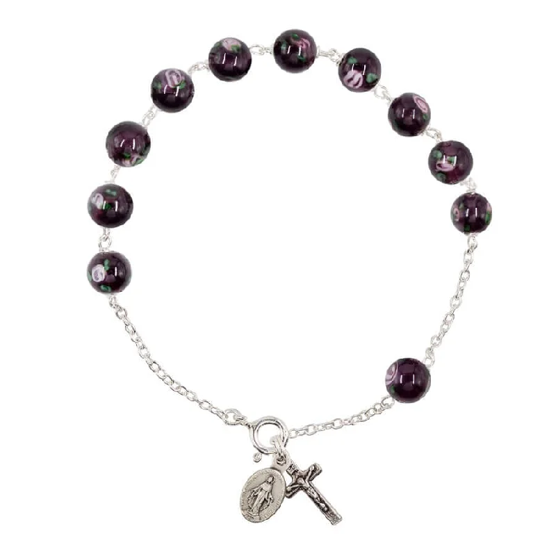 ROSARY BRACELET - PURPLE MURANO GLASS AND SILVER