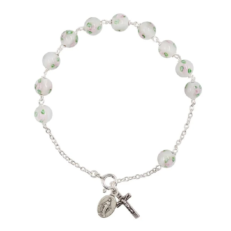 ROSARY BRACELET - WHITE MURANO GLASS AND SILVER