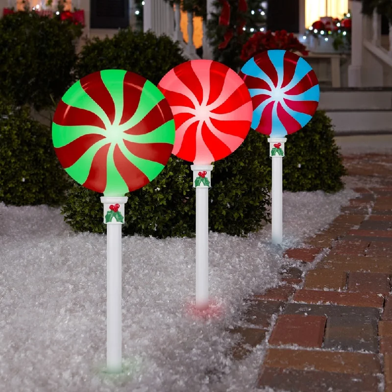 Set of 3 LightShow® Multi-Colored Christmas Lollipop Pathway Markers