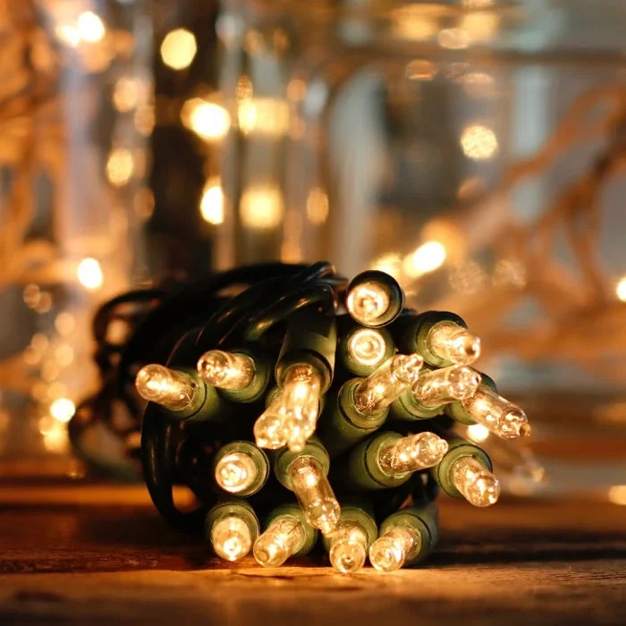 Set of 35 Clear Lights on Green Wire