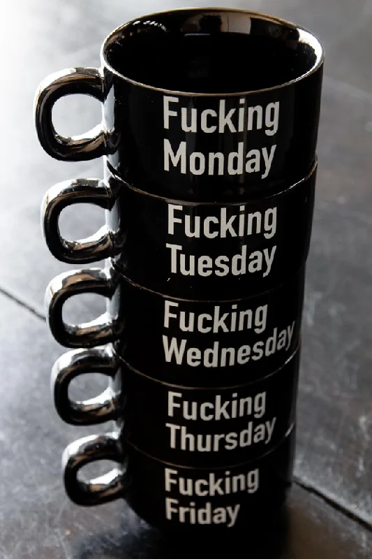 Set Of 5 Fucking Week Mini Black Coffee Mugs