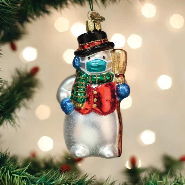 Snowman With Face Mask Ornament