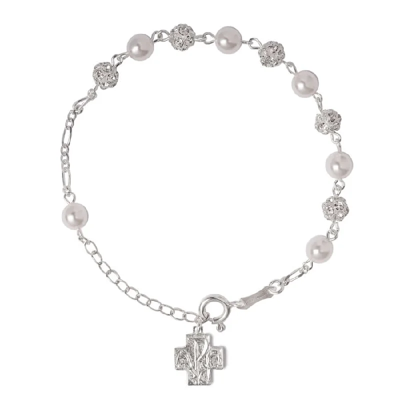 STRASSBALL AND GLASS - PEARL ROSARY BRACELET - SILVER