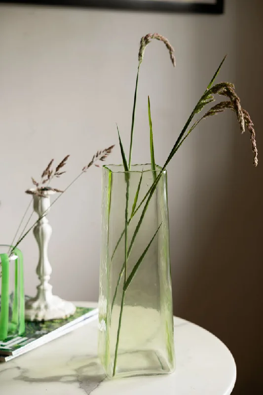 Tall Textured Glass Green Vase