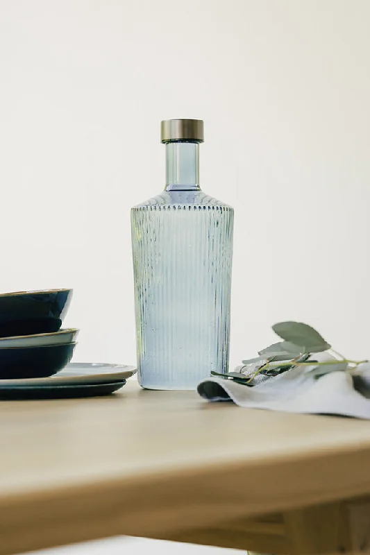 The Paveau - Gorgeous Ribbed Glass Carafe in Grey Blue