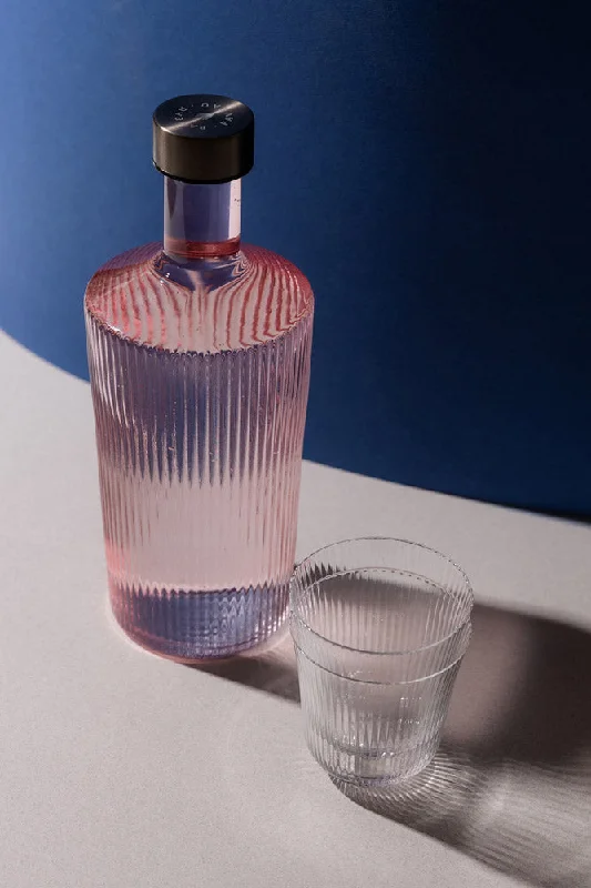 The Paveau - Gorgeous Ribbed Glass Carafe in Pale Pink