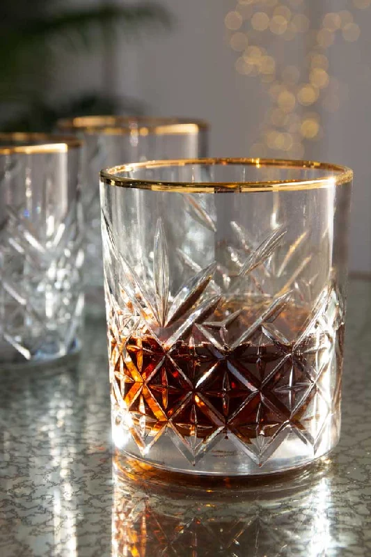 Vintage Cut Glass Tumbler With Gold Rim