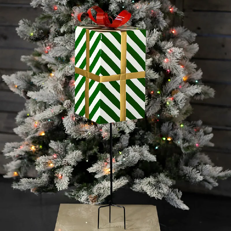 37 in Tall Green & White Striped Gift Box Christmas Stake