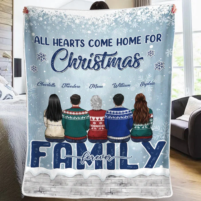 All Hearts Come Home For Christmas - Memorial Personalized Custom Blanket - Sympathy Gift, Christmas Gift For Family Members