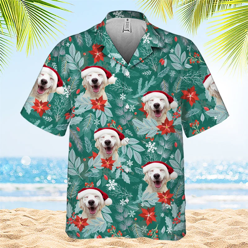 Christmas Floral Pattern - Dog & Cat Personalized Custom Unisex Hawaiian Shirt - Upload Image, Dog Face, Cat Face - Summer Vacation Gift, Gift For Pet Owners, Pet Lovers