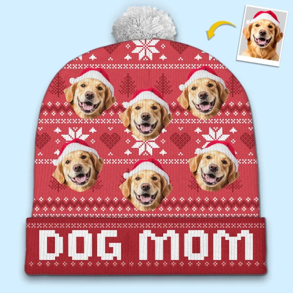 Custom Photo Love Is A Four-Legged Christmas - Dog & Cat Personalized Custom Christmas Beanie Hat - Christmas Gift For Pet Owners, Pet Lovers