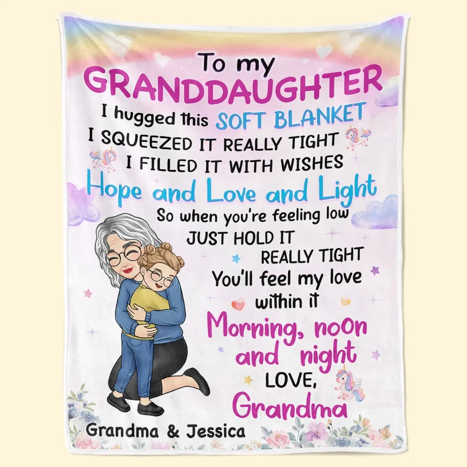 Grandma’s Hug Is The Best Therapy - Family Personalized Custom Blanket - Christmas Gift For Grandma, Grandkid