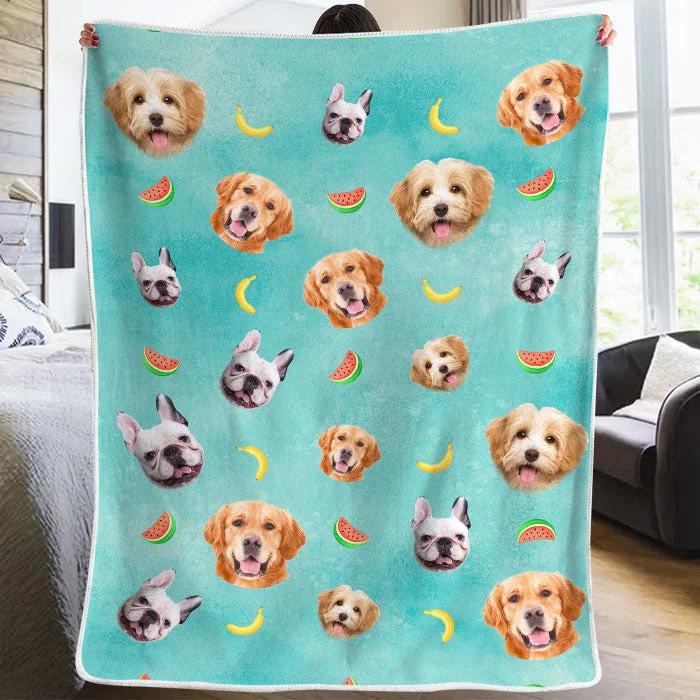 Lovely Pets And Fruit Icons - Personalized Custom Blanket - Upload Image, Gift For Pet Lovers, Christmas Gift