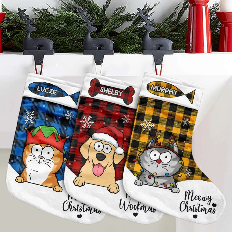 Meowy Christmas And Merry Woofmas - Cat & Dog Personalized Custom Christmas Stocking - Christmas Gift For Pet Owners, Pet Lovers