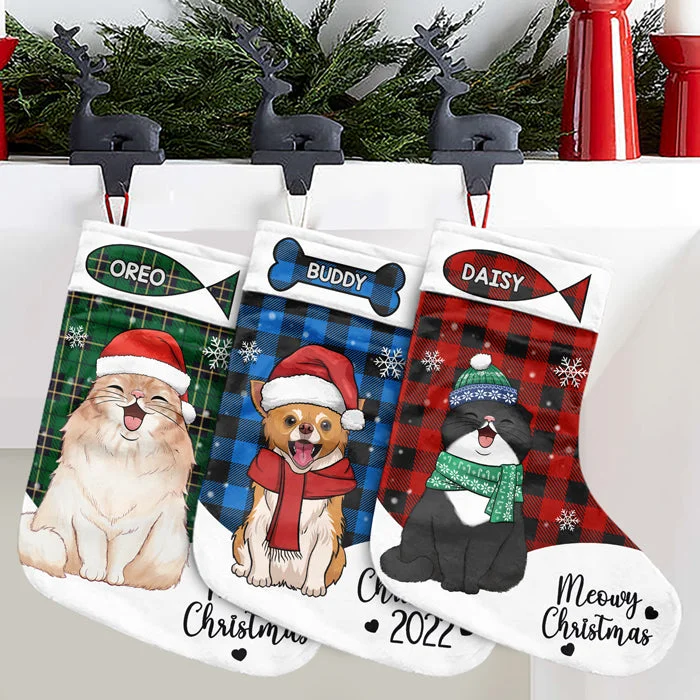 Meowy Woofmas To Our Parents - Personalized Custom Christmas Stocking - Gift For Pet Lovers, Christmas Gift