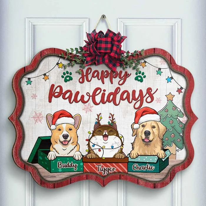 Pet In The Christmas Gift Box - Personalized Shaped Door Sign