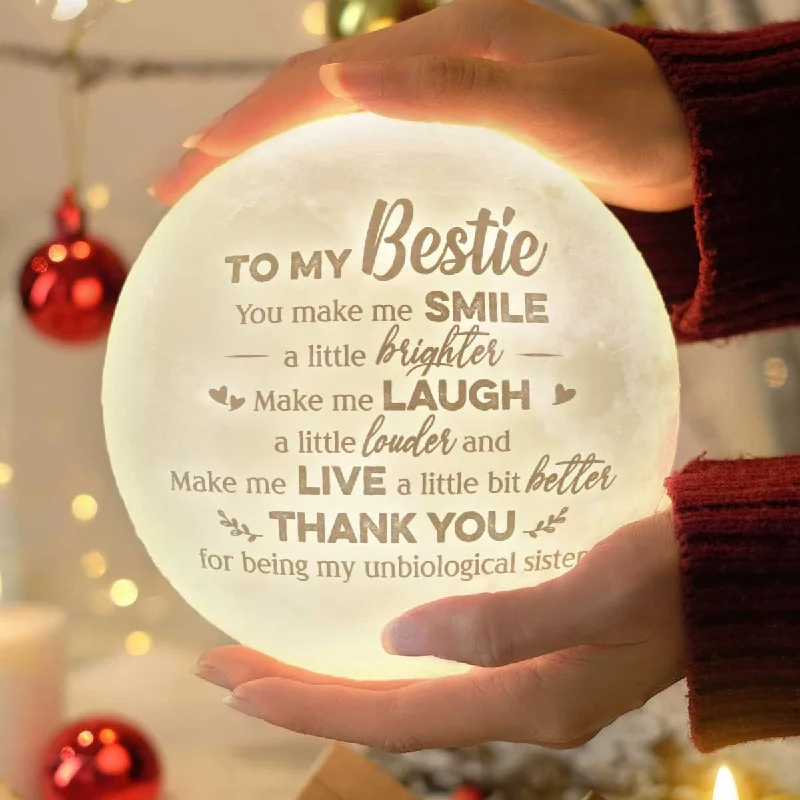 To My Bestie You Make Me Smile A Little Brighter - Moon Lamp - Gift For Bestie, Best Friend, Sister, Birthday Gift For Bestie And Friend, Christmas Gift