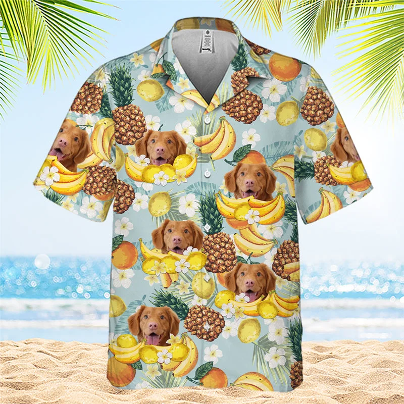 Tropical Fruit Pattern - Dog & Cat Personalized Custom Unisex Hawaiian Shirt - Upload Image, Dog Face, Cat Face - Summer Vacation Gift, Gift For Pet Owners, Pet Lovers